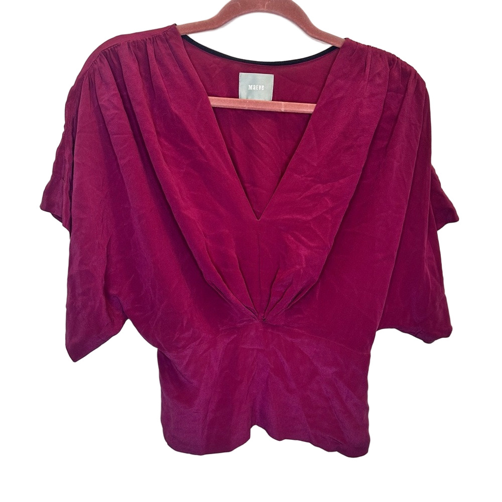 Anthropologie Maeve Burgundy Suede Blouse Size 4